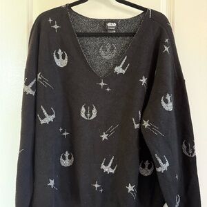Her Universe Black V-Neck Sweater with Silver Star Wars Motifs